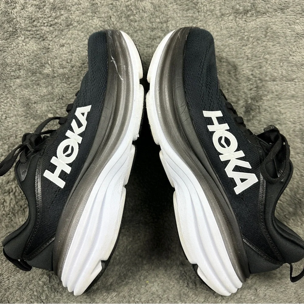 Hoka One One Shoes Womens 6 B Bondi 8 Black/White Running Athletic Gym - Picture 5 of 11